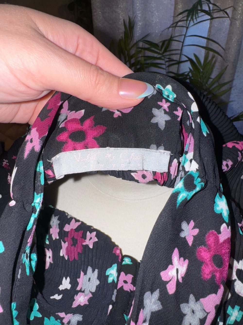 Violet & Claire Black Floral Ruffle Blouse with Pink & Teal Accents - Picture 2 of 4